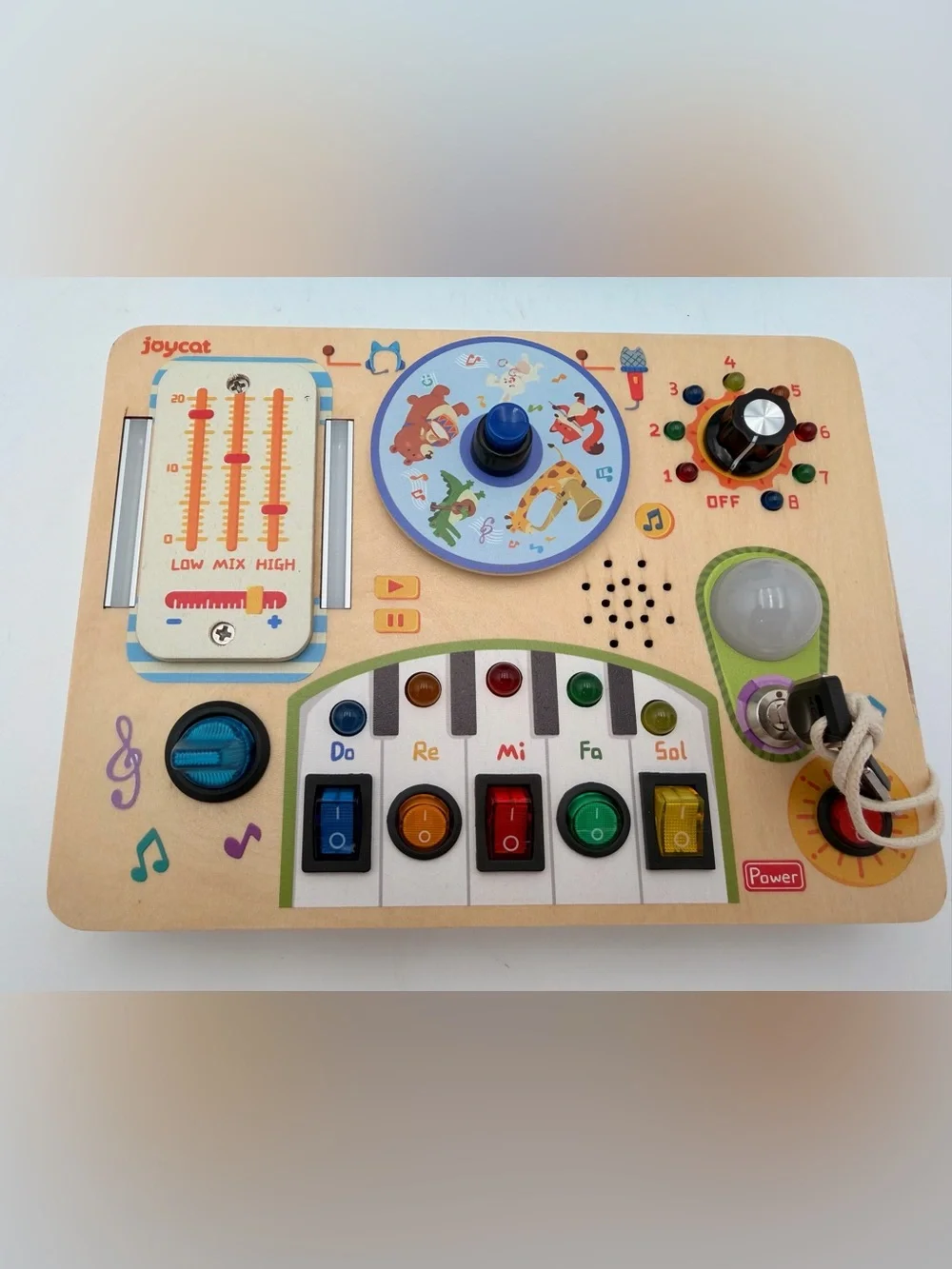 JOYCAT Wooden Busy Board Activity Toy with LED Light - Natural Wood